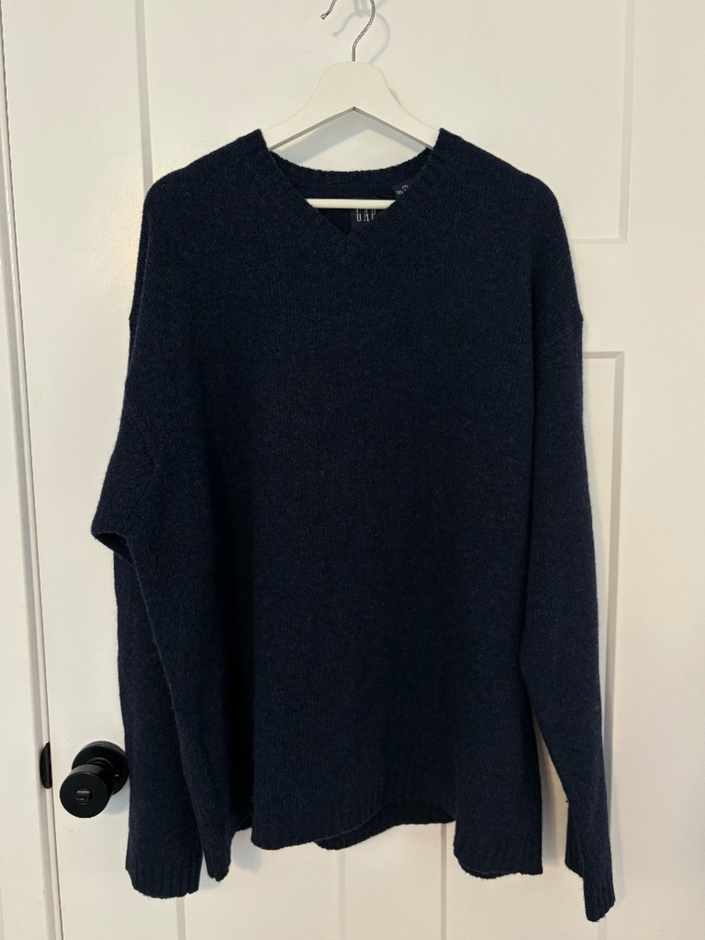 Men’s Gap Vintage 100% Lambs Wool V Neck Long Sleeve Knit Sweater Blue Size XXL